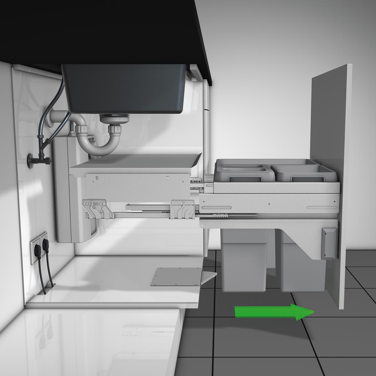 Afvalsysteem uittrek spoelkastladen Hailo-Hand free-open