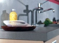 Keramiek werkblad met in verstek gelijmde rand 